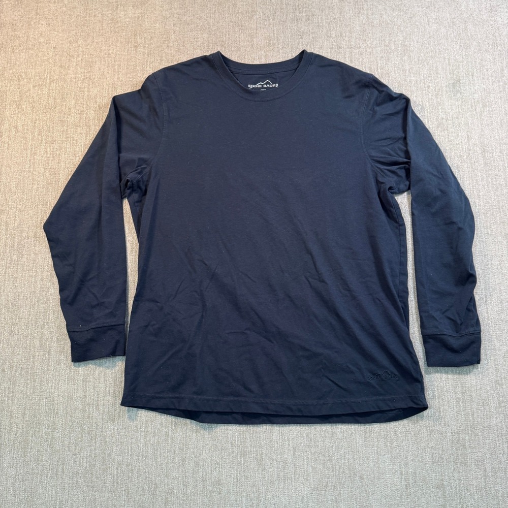 Eddie Bauer Mens Long Sleeve T-Shirt Navy Blue Cotton Blend Crew Neck Large